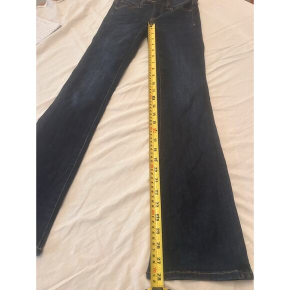 American Eagle Woman Sz 00 24x28 Jeans Low Rise Flare Dark Demin Flare Stretch - Picture 11 of 12
